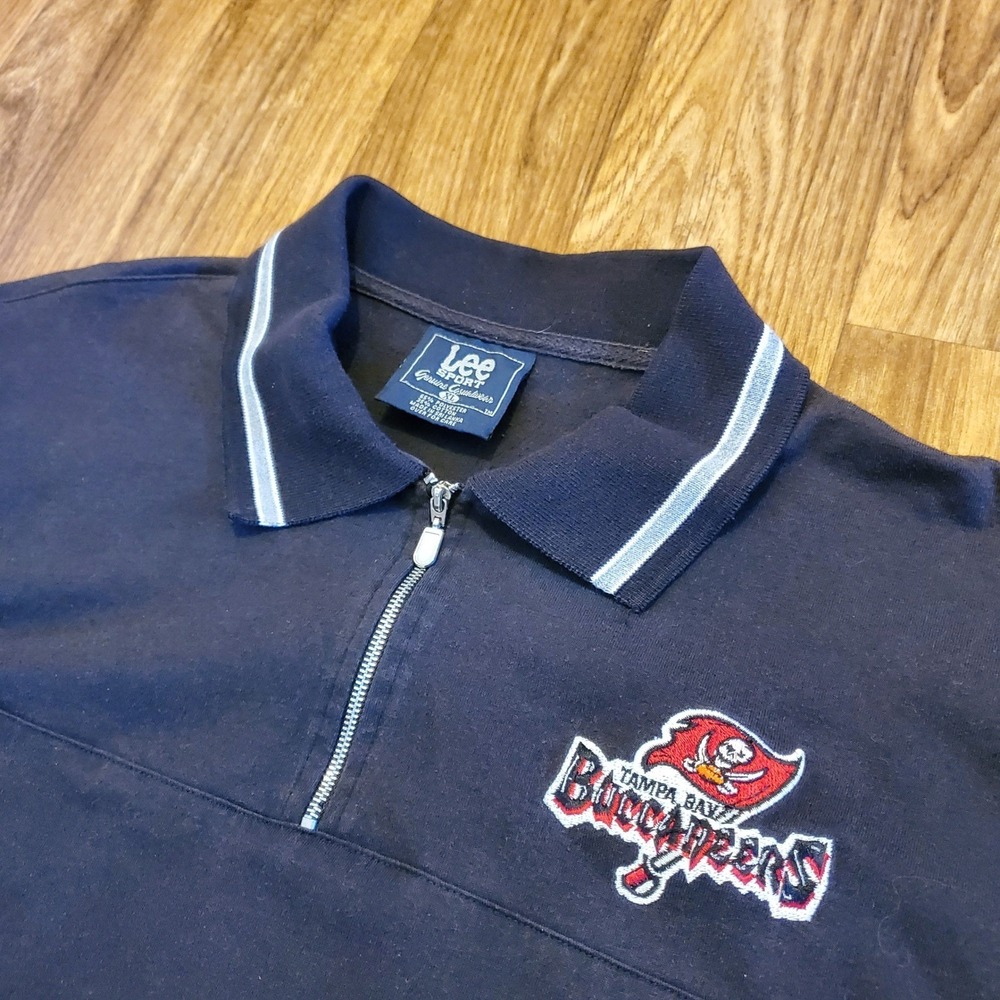 Vintage 90s Tampa Bay Buccaneers Polo Shirt Men XL Black Quarter Zip Lee Sport